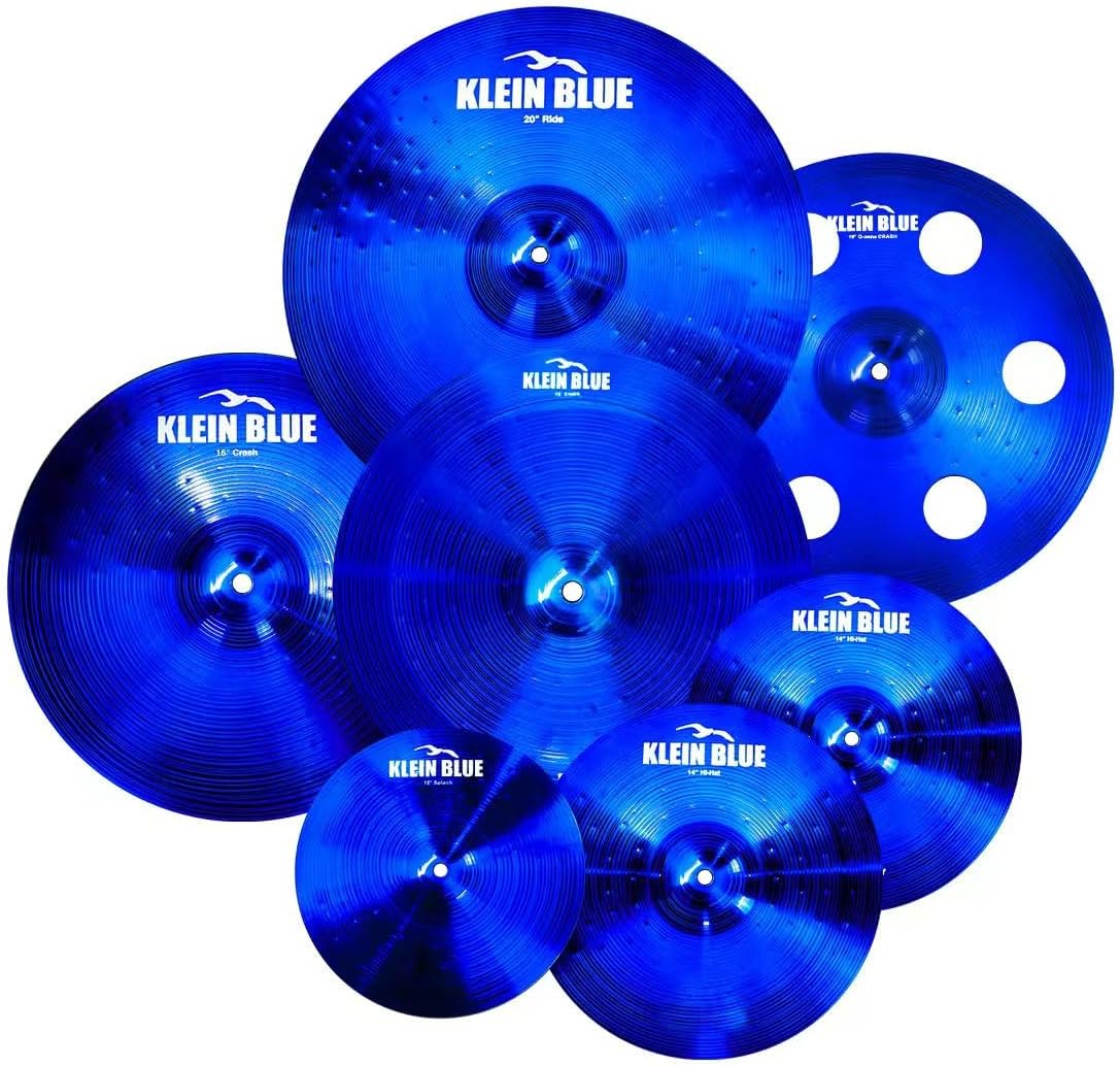Titanium Color Cymbals Set – 7-Piece Drum Cymbal Pack for Acoustic Kits – Red/Blue/Black – Lightweight, Durable & Stage-Ready – Direct from Manufacturer (Blue)