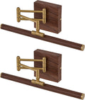 2 Pack Hardwired Dimmable LED Picture Light, Adjustable Swing Arm Wall Art Lamp, Brass Walnut Wood Finish Gallery Lighting for Painting Mirror Artwork Wall Decor