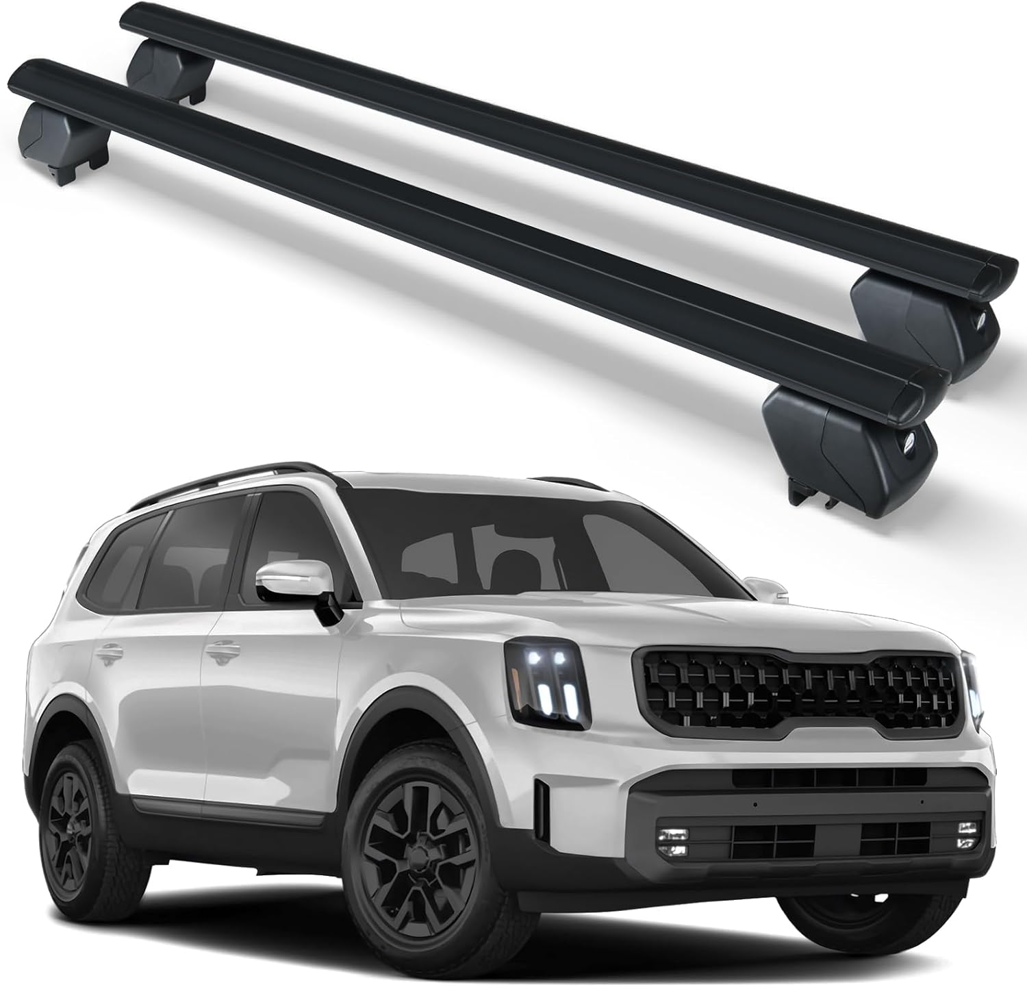 Heavy Duty 300 LBS Roof Rack Cross Bars Compatible with 2019 2020 2021 2022 2023 2024 Kia Telluride with Side Rails, Lockable & Adjustable Cargo Carrier Crossbars Rooftop Luggage Vehicles Suvs