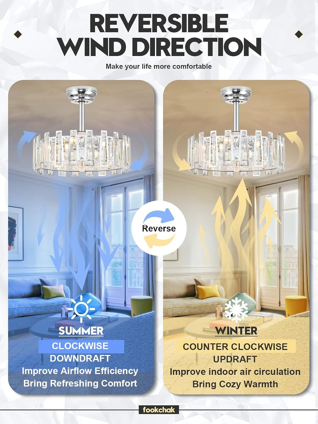 Modern Chrome Caged Ceiling Fan with Light for Bedroom Crystal Ceiling Light Fixture with Fan Bladeless Crystal Chandelier with Fan 18' Fandelier for Kitchen Hallway Dining Room