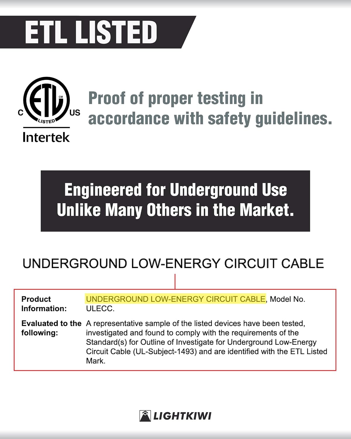Lightkiwi 12/2 Low Voltage Landscape Lighting Wire - 250 Feet - Copper, Outdoor Direct Burial Wire - Under Ground Stranded Electrical Cable for Spotlight, Pathway Light and LED Lights - ETL Listed