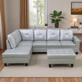 103.5' Sectional Couches for Living Room, Leather 4 Seat L Shaped Couch with Chaise, 3-Piece Modular Sofa with Storage Ottoman, Home Furniture Sets for Apartment Office, Silver