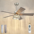 YOUKAIN 48 Inch Brushed Nickel Ceiling Fan with Lights and Remote, Modern Crystal Ceiling Fan, 5 Reversible Gray & Wood Blades, Quiet Indoor Ceiling Fan for Bedroom Living Room, 48-YJ632A-BN