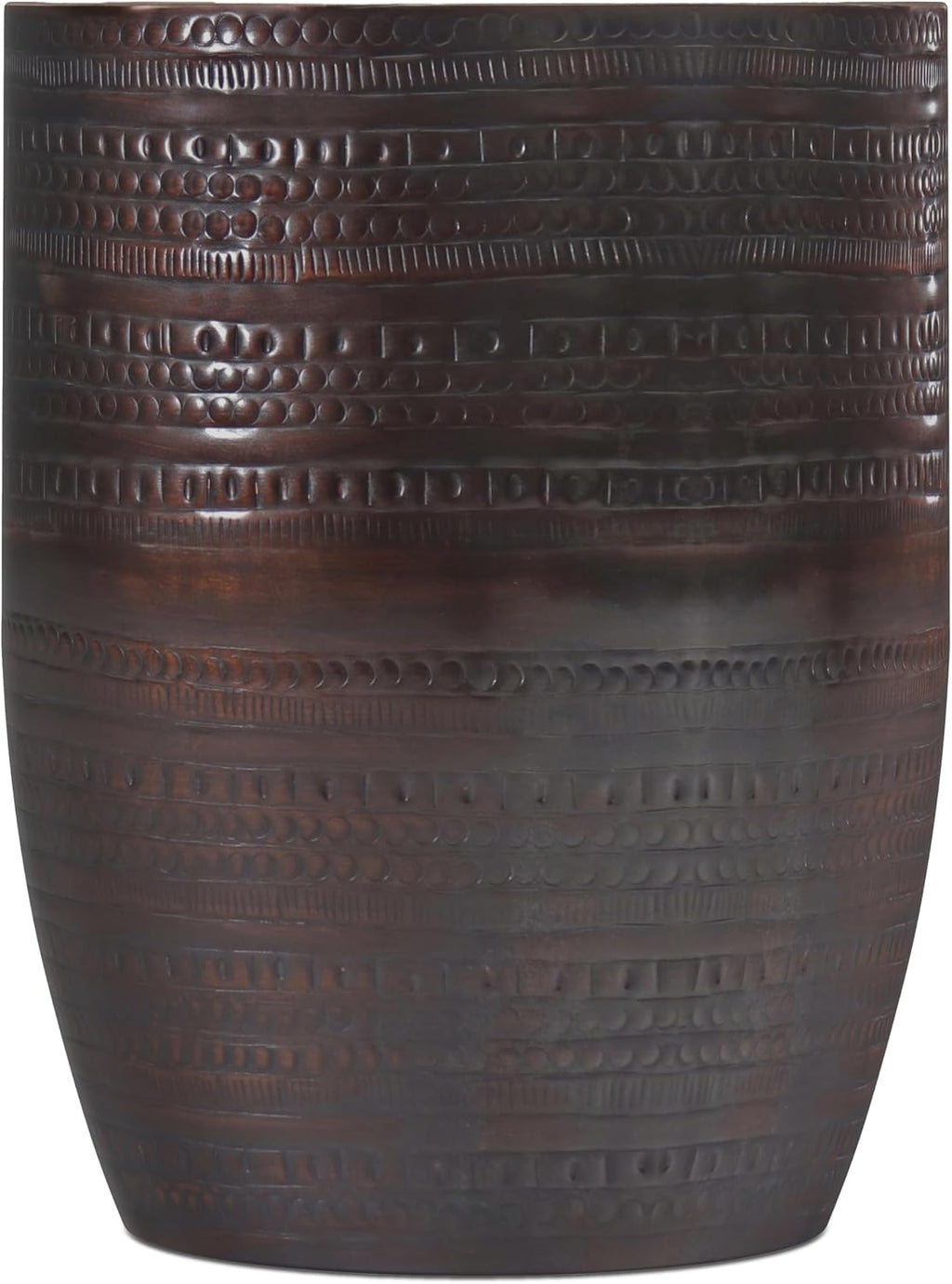 SIMPLIHOME Johnsen Metal Table - 15' Wide x 20' High Solid Iron Drum Accent Table in Oil Rubbed Bronze with Tribal Pattern, Round Boho End Table for Living Room or Home Office, Fully Assembled