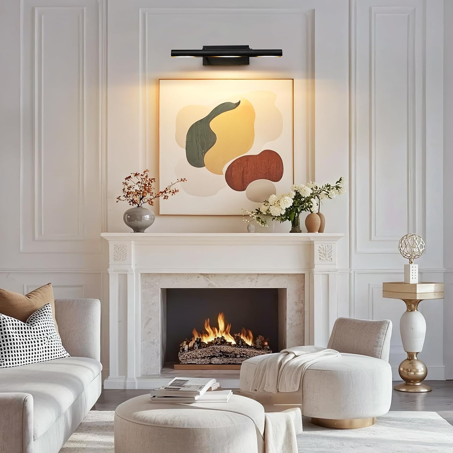 Art Picture Frame Wall Light: 24' Black Dimmable Vintage Artwork Brass Painting Spotlight - Hardwired Swing Arm Rotatable 3 Lights over Pictures - Linear Accent Lighting above Photo for Gallery Museum