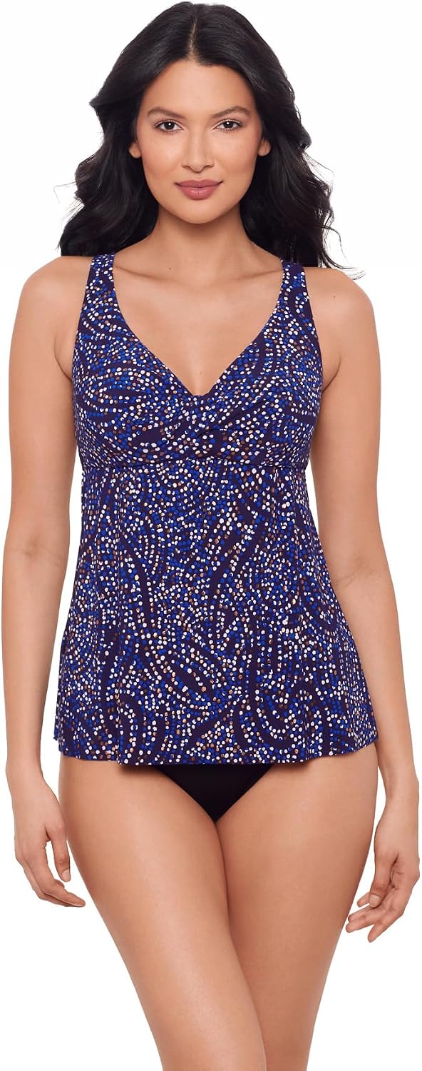 Miraclesuit Women's Swimwear Spotlight Ayla Underwire Tummy Control Tankini Top, Plum/Multi, Size 16 Women's Swimwear Spotlight Pareo Swimsuit Cover Up, Plum/Multi, One Size Bundle