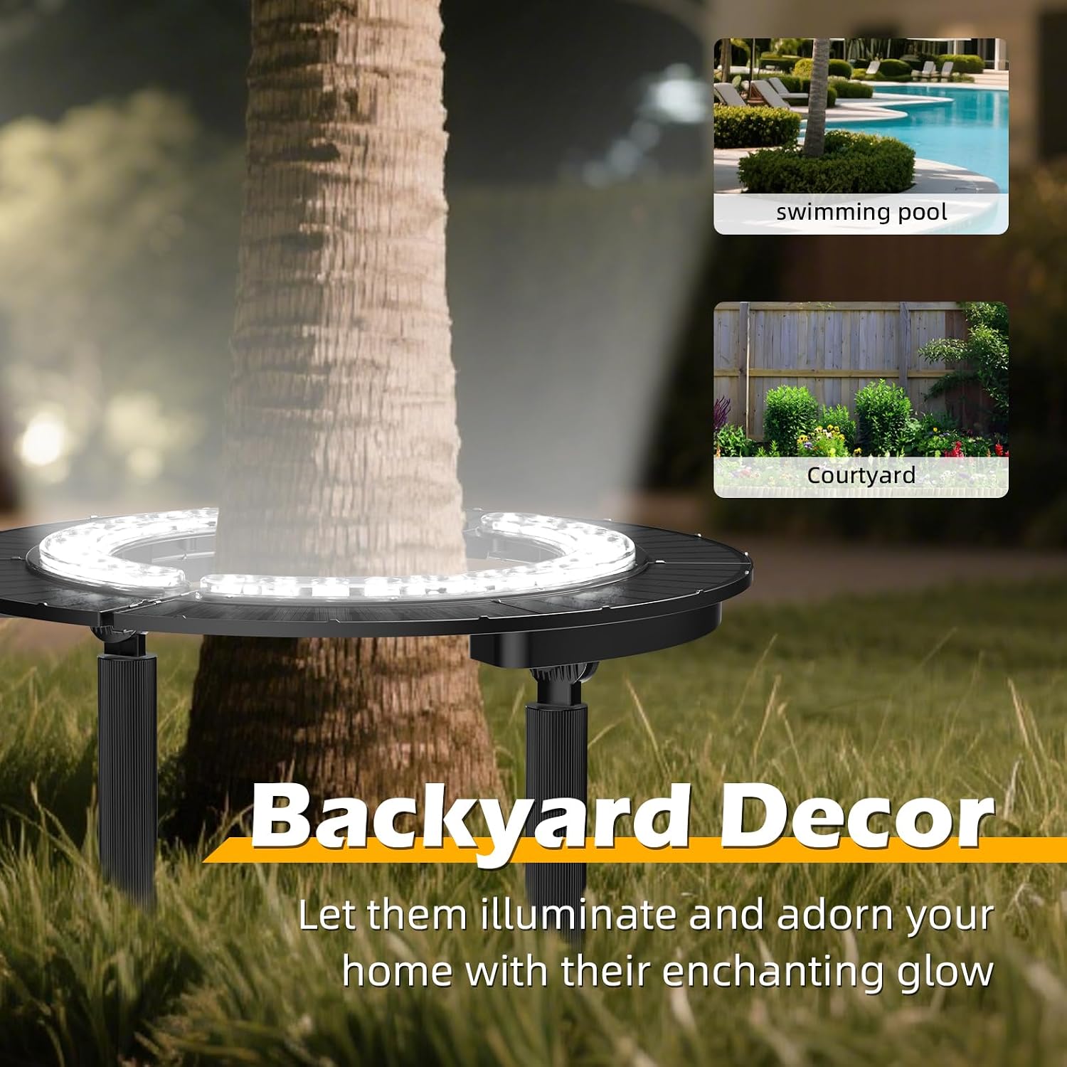 Wireless Solar Palm Tree Lights Outdoor, 12000 mAh & 32 LEDs Outdoor Yard Lighting, 6000K Uplight Landscape Lights Solar Powered Flood Lights for Large Tree, Yard, Landscape, Garden