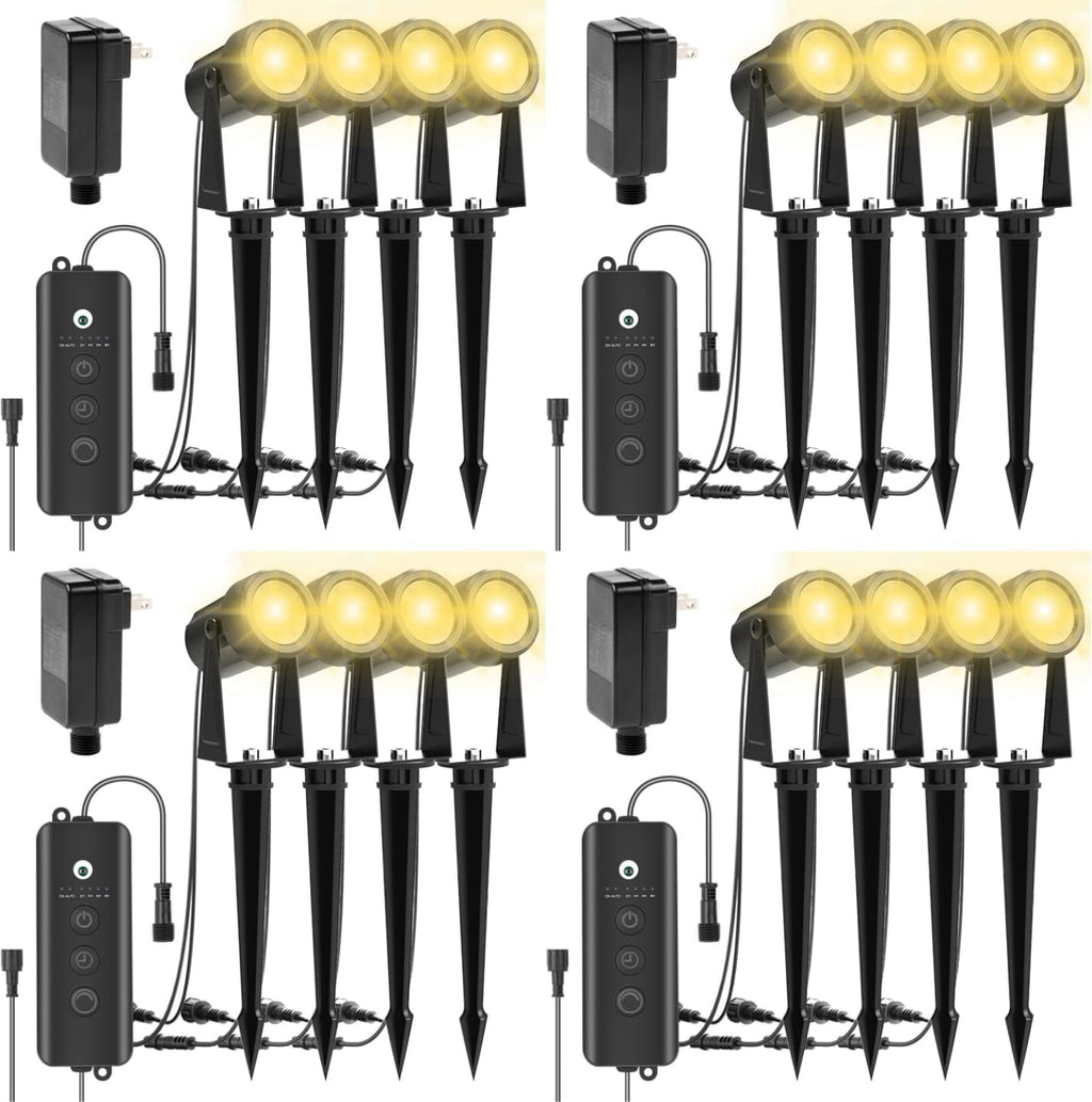 ZYAN Landscape Spotlights with Sensor, 5 Lighting Modes for Brightness Adjustment, Dimmable Timer Auto On Off, Low Voltage Outdoor IP65 Waterproof for Patio Yard Garden Path, Warm White (16 Pack)