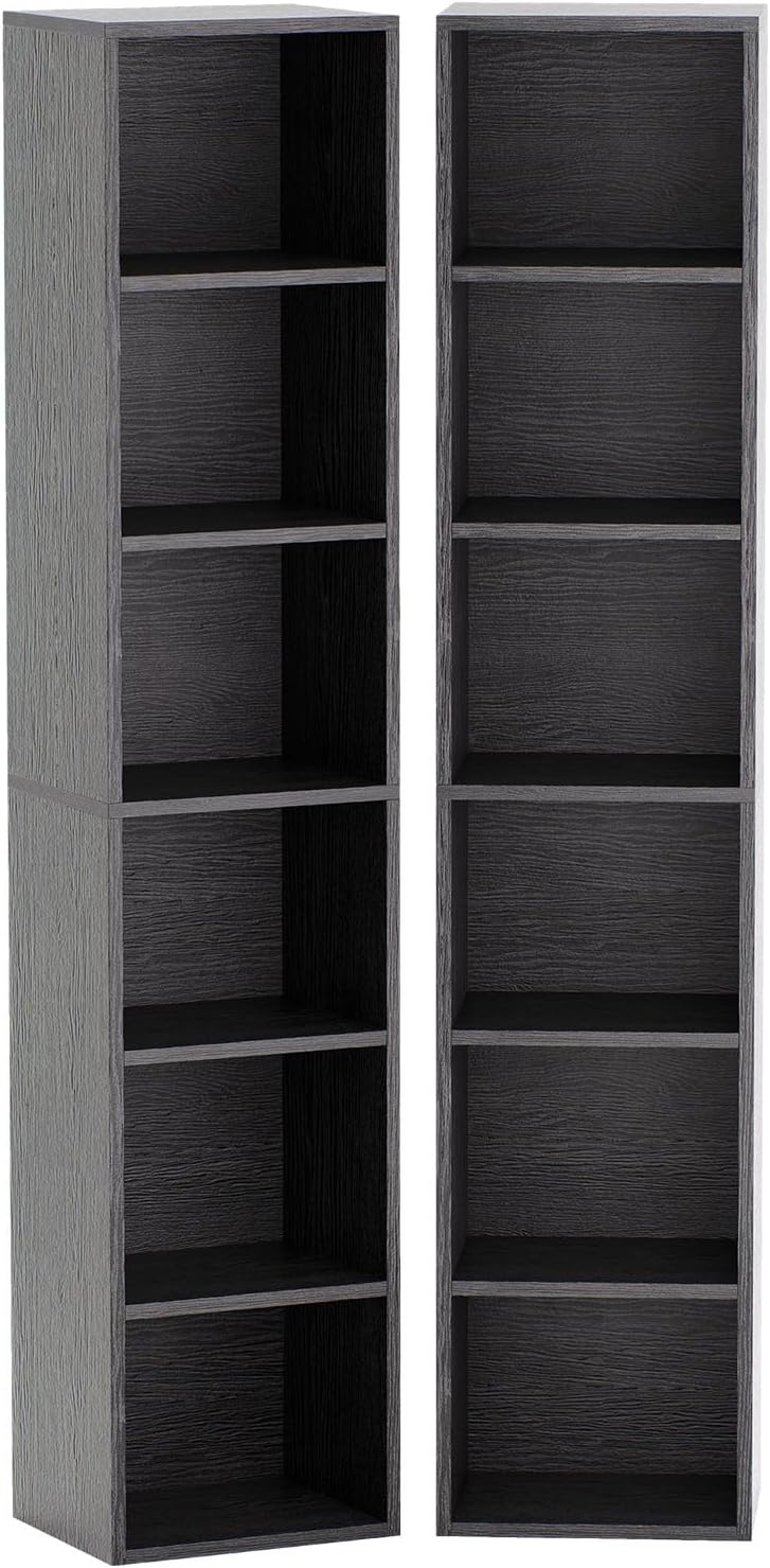 71.5' Tall Bookshelves and Bookcases Set of 2, 6 Tier Display Storage Shelves Home Decor Furniture for Home Office, Living Room, Bed Room (Black, 11.8' Narrow)