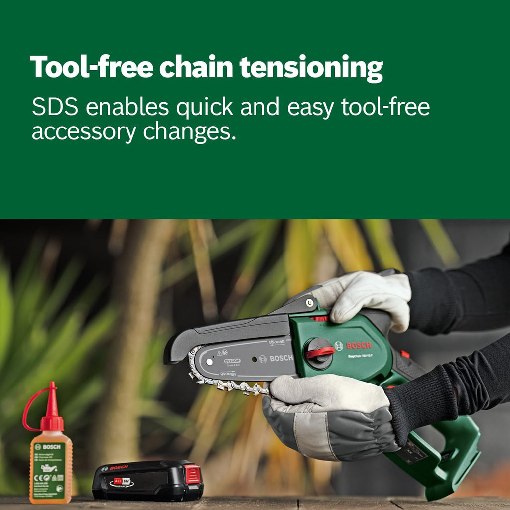 Bosch Home and Garden Cordless Compact Pruner Saw EasyChain 18V-15-7 (for Cutting Through Wood; 18 Volt System; Chain Speed: 6.95m/s; Without Battery)