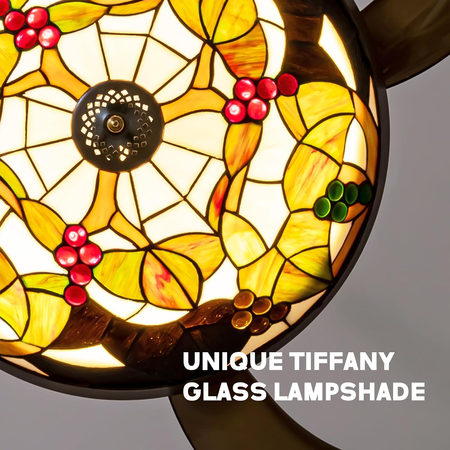 48' Tiffany Ceiling Fan with Light Colorful Fandelier Vintage Chandelier Fan 48 Inch Stained Glass Ceiling Fan Retractable Blades Vintage Fandelier with Tiffany Light for Bedroom Living Room