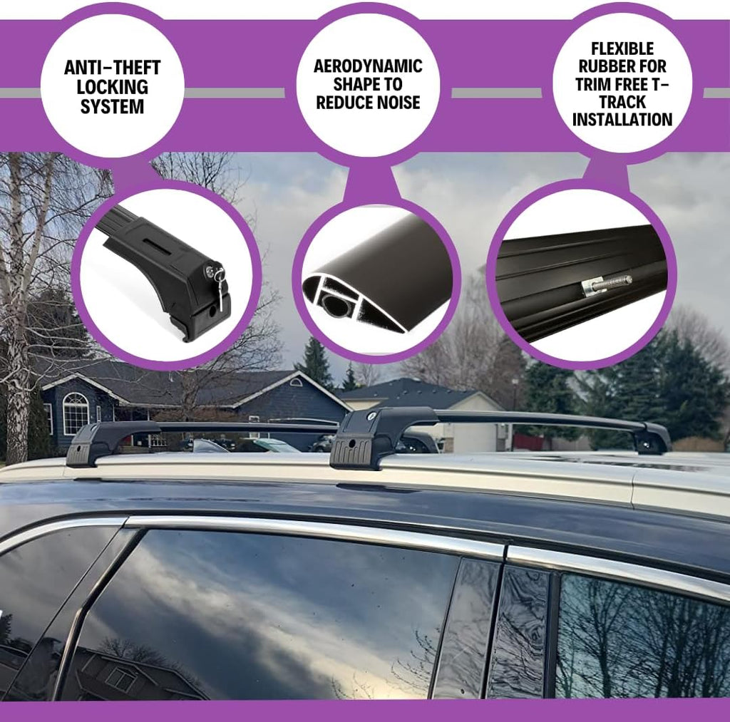ERKUL Roof Rack Cross Bars for Hyundai Santa Fe 2013-2018 | Aluminum Crossbars with Anti Theft Lock for Rooftop | Compatible with Flush Rails - Black