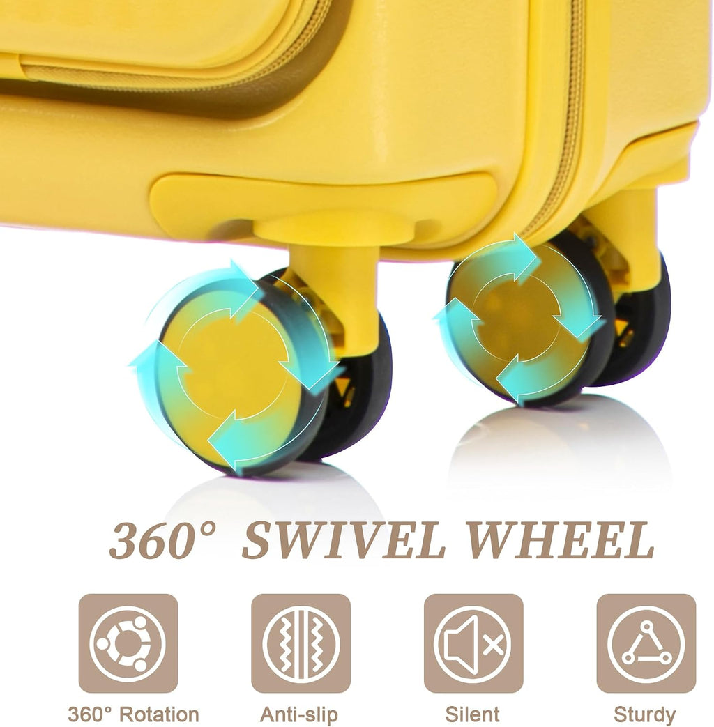 Two-piece luggage set with swivel wheels black hard shell 20-inch carry-on and 14-inch vanity case (Yellow)