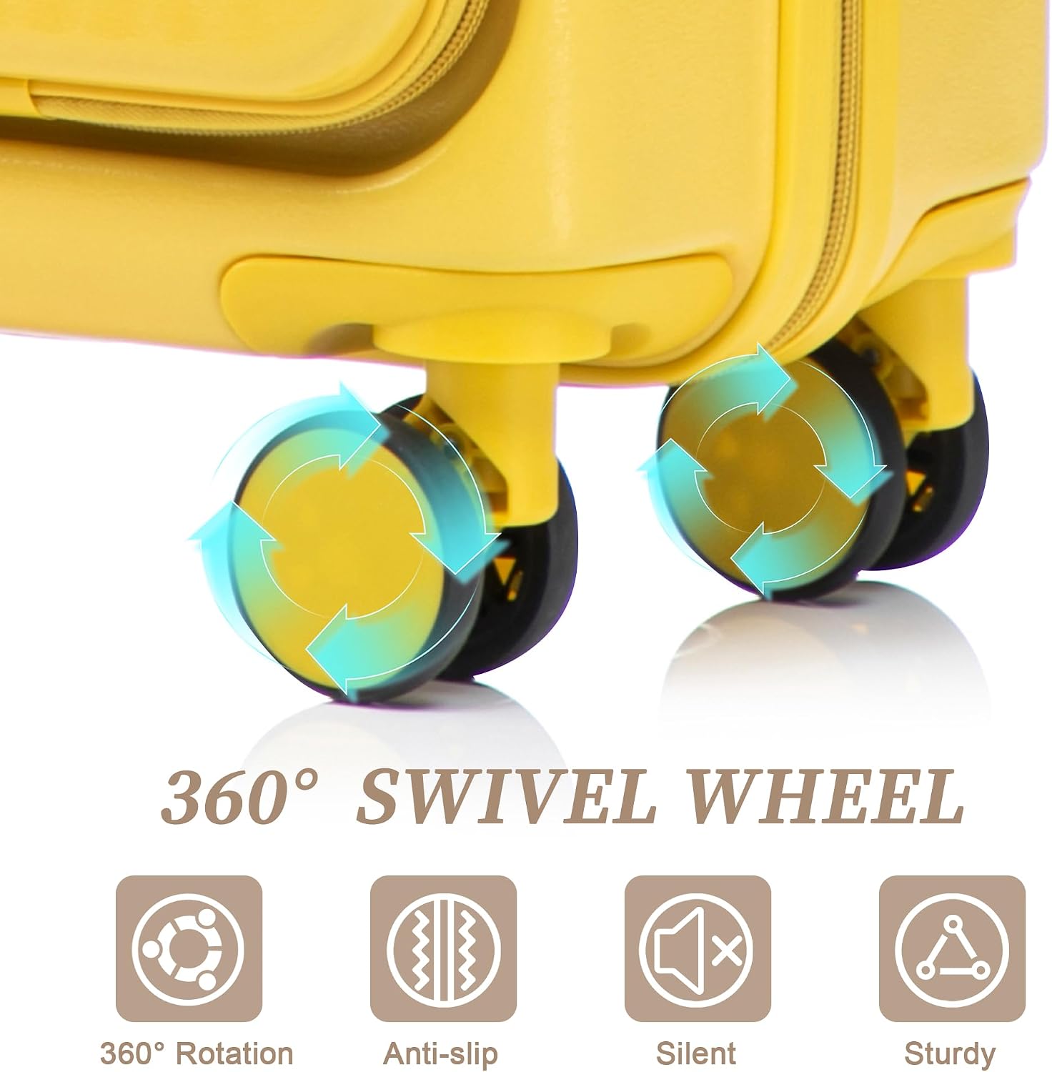 Two-piece luggage set with swivel wheels black hard shell 20-inch carry-on and 14-inch vanity case (Yellow)
