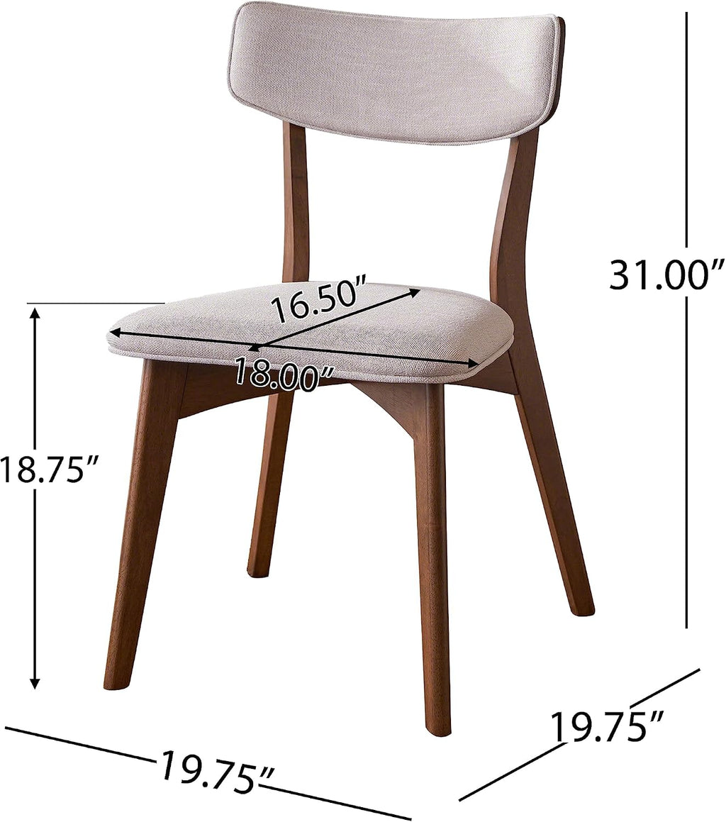 Christopher Knight Home Abrielle Mid-Century Modern Dining Chairs with Rubberwood Frame, 2-Pcs Set, Light Beige / Natural Walnut