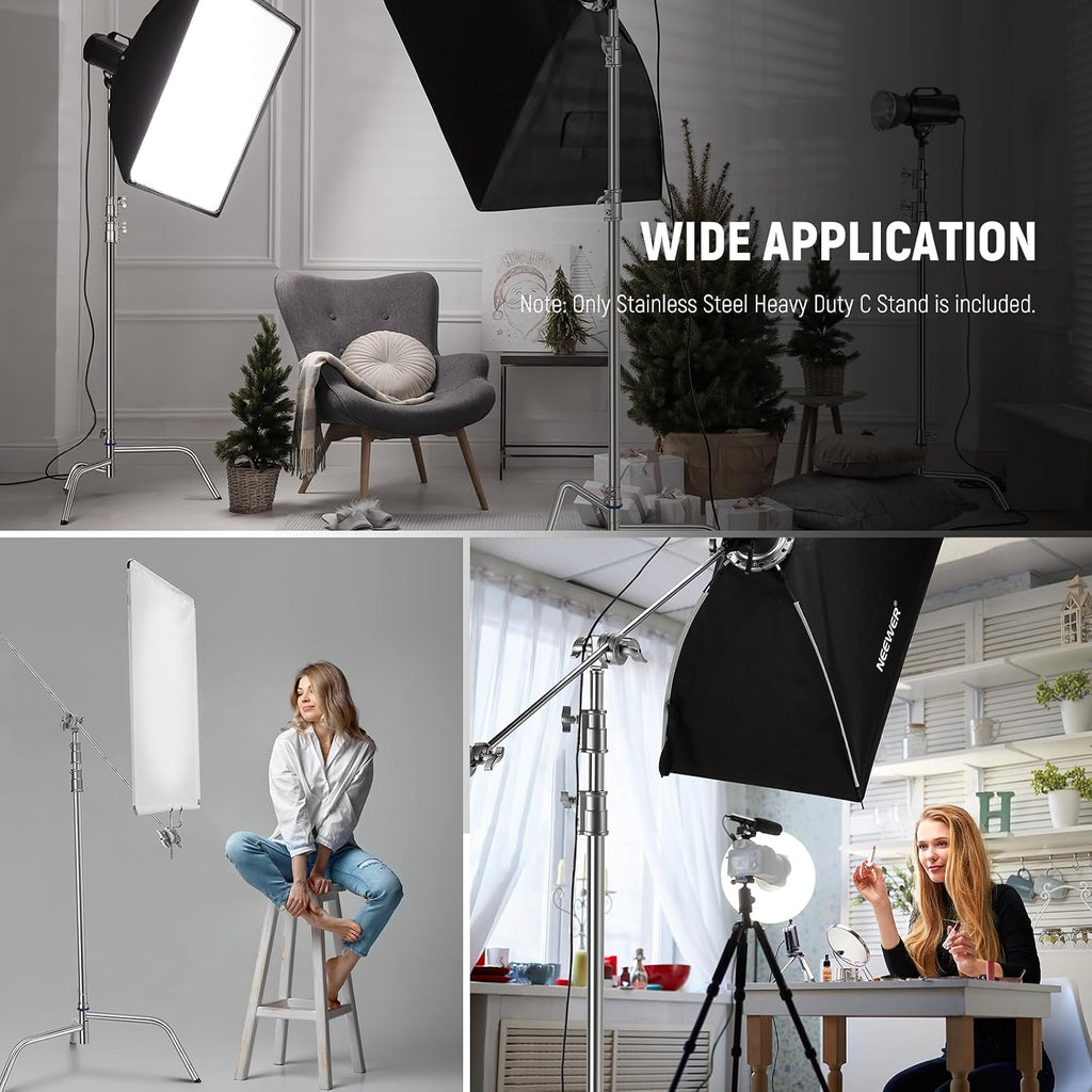NEEWER 10.5ft Stainless Steel Heavy Duty C Stand with Boom Arm, Quick Setup Base, Thicker Center Rod Max Load 44lb/20kg, Photography Light Stand with 4.2ft Holding Arm for Monolight Softbox, SC320Q