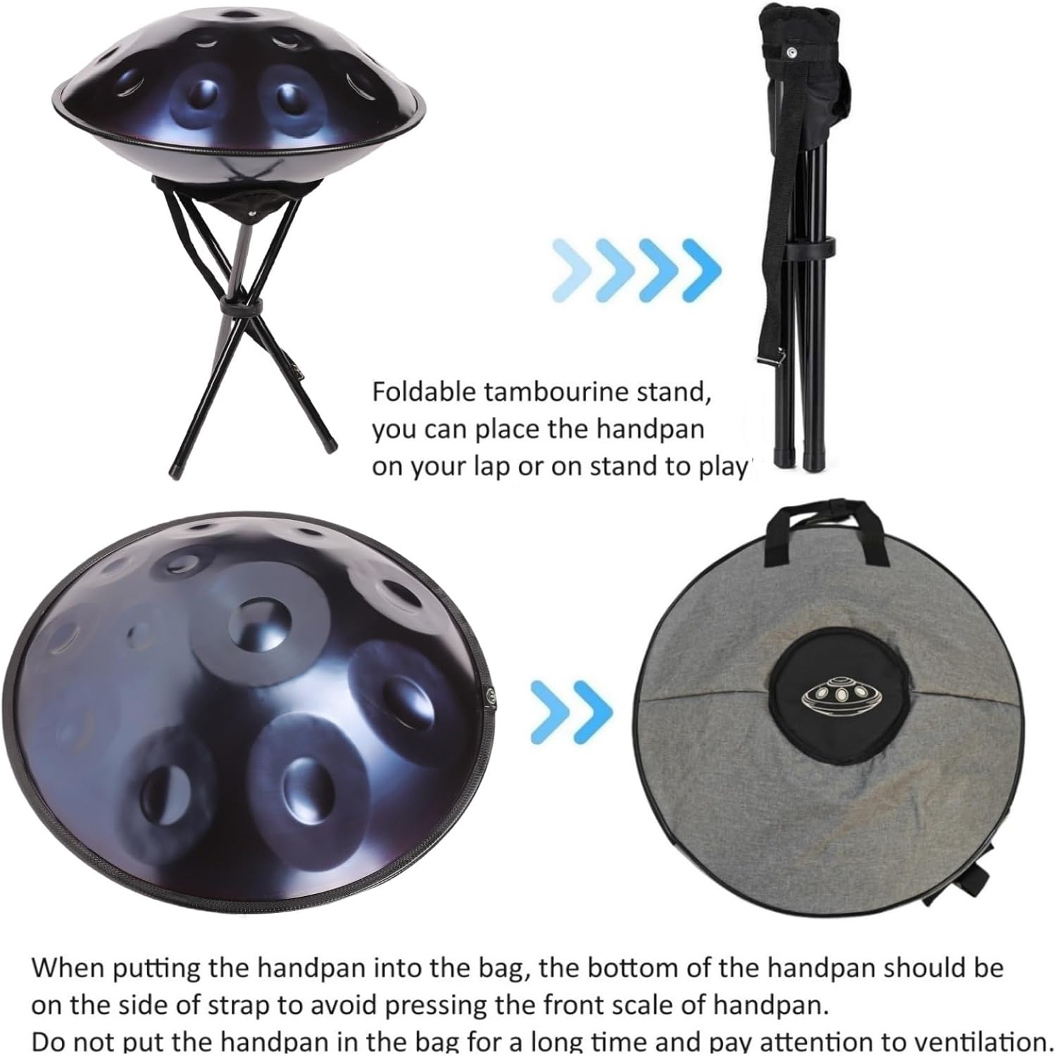 440HZ Steel Drum in 22Inch D Minor 12 Notes Hand Pan Drum Percussion Musical instrument with Soft Hand Pan Bag (12 Notes Blue Handpan)