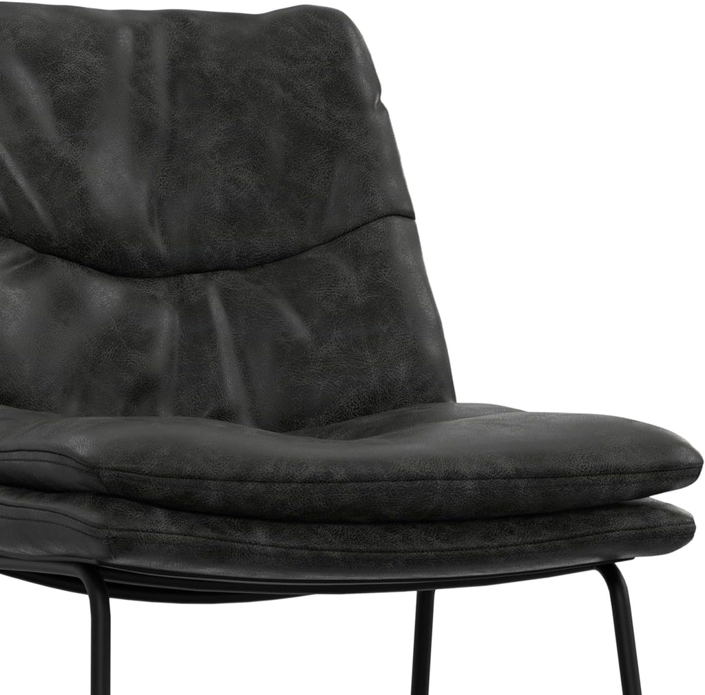 SIMPLIHOME Danika Counter Stools (Set of 2) - 24 Inch Seat Height Upholstered Metal Kitchen Seats in Distressed Charcoal Grey Vegan Faux Leather, Mid Century Seating with Tufted Design and Footrest
