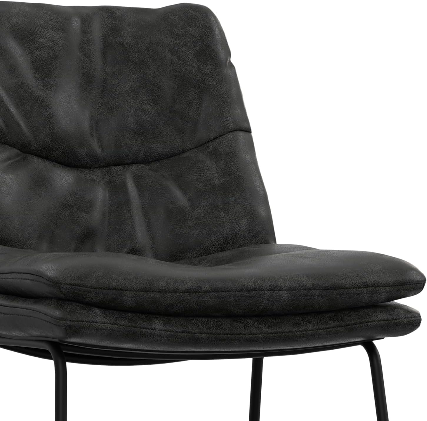 SIMPLIHOME Danika Counter Stools (Set of 2) - 24 Inch Seat Height Upholstered Metal Kitchen Seats in Distressed Charcoal Grey Vegan Faux Leather, Mid Century Seating with Tufted Design and Footrest