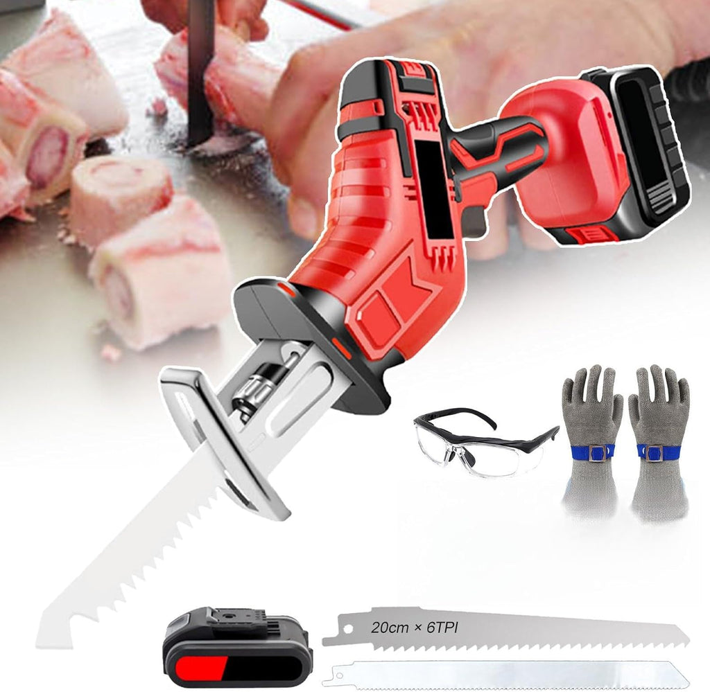 Cordless Bone Saw Machine-Electric Reciprocating Saw-Butcher Cutting Machine with Rechargeable Battery & 5 Blades & Storage Box,Electric Hand Saw Meat Cutter for Bone/Wood/Metal,2Battery