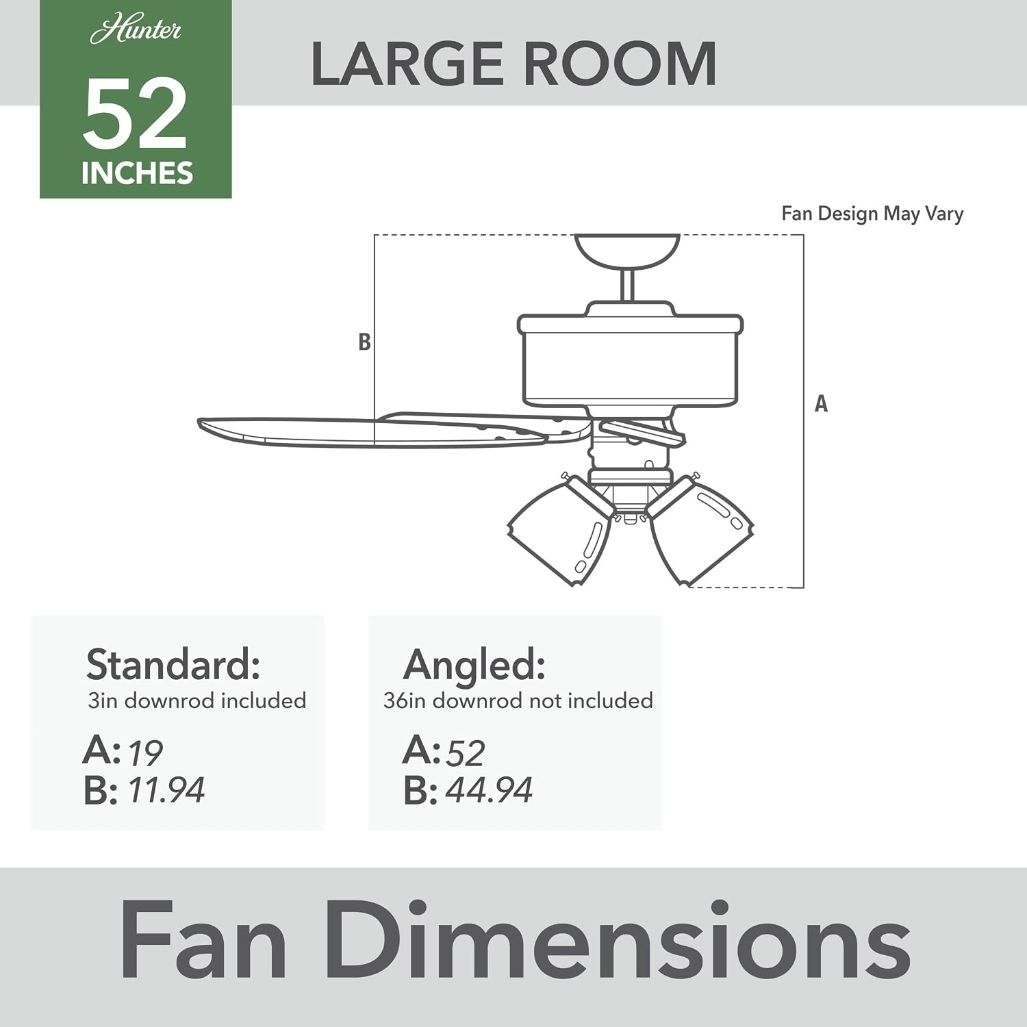 Hunter Fan 52 Inch Matte Black Ceiling Fan with Light and Pull Chain for Bedroom, Dining Room, Kitchen, Office (Renewed)