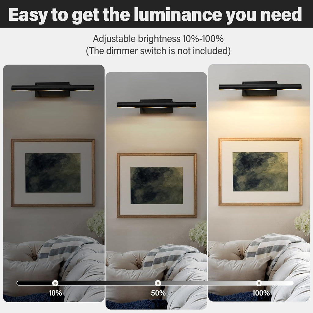 Art Picture Frame Wall Light: 24' Black Dimmable Vintage Artwork Brass Painting Spotlight - Hardwired Swing Arm Rotatable 3 Lights over Pictures - Linear Accent Lighting above Photo for Gallery Museum