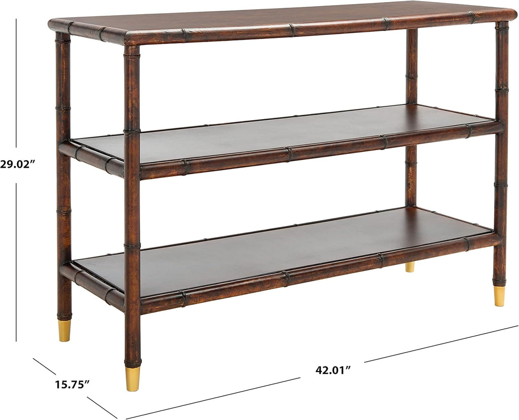 SAFAVIEH Home Collection Tudor Dark Brown/Gold 3-Shelf Console Table (Fully Assembled)