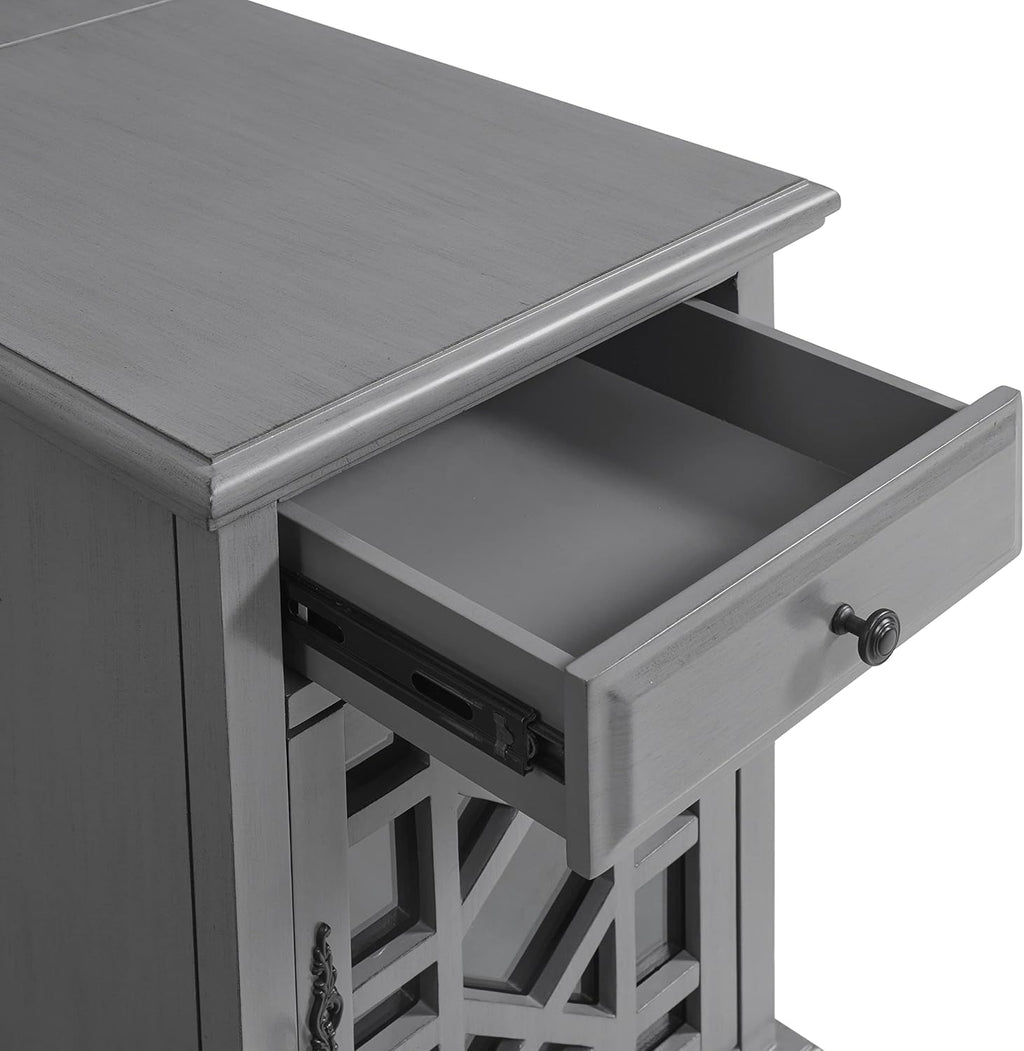Martin Svensson Home Elegant Chairside End Table with Power — 24″W x 16″D x 25″H, Gray — Transitional Painted Accent Table with Flip-Top USB Charging, Drawer & Cabinet Storage