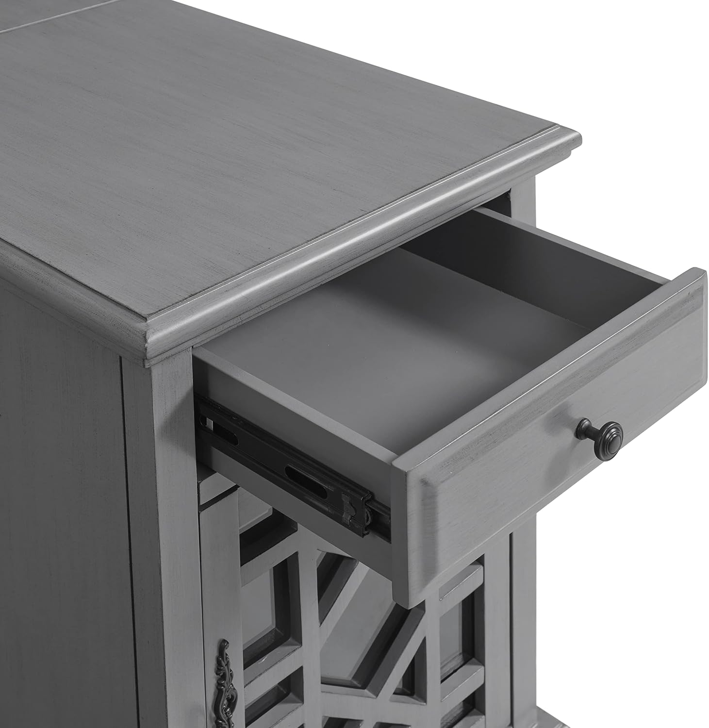 Martin Svensson Home Elegant Chairside End Table with Power — 24″W x 16″D x 25″H, Gray — Transitional Painted Accent Table with Flip-Top USB Charging, Drawer & Cabinet Storage