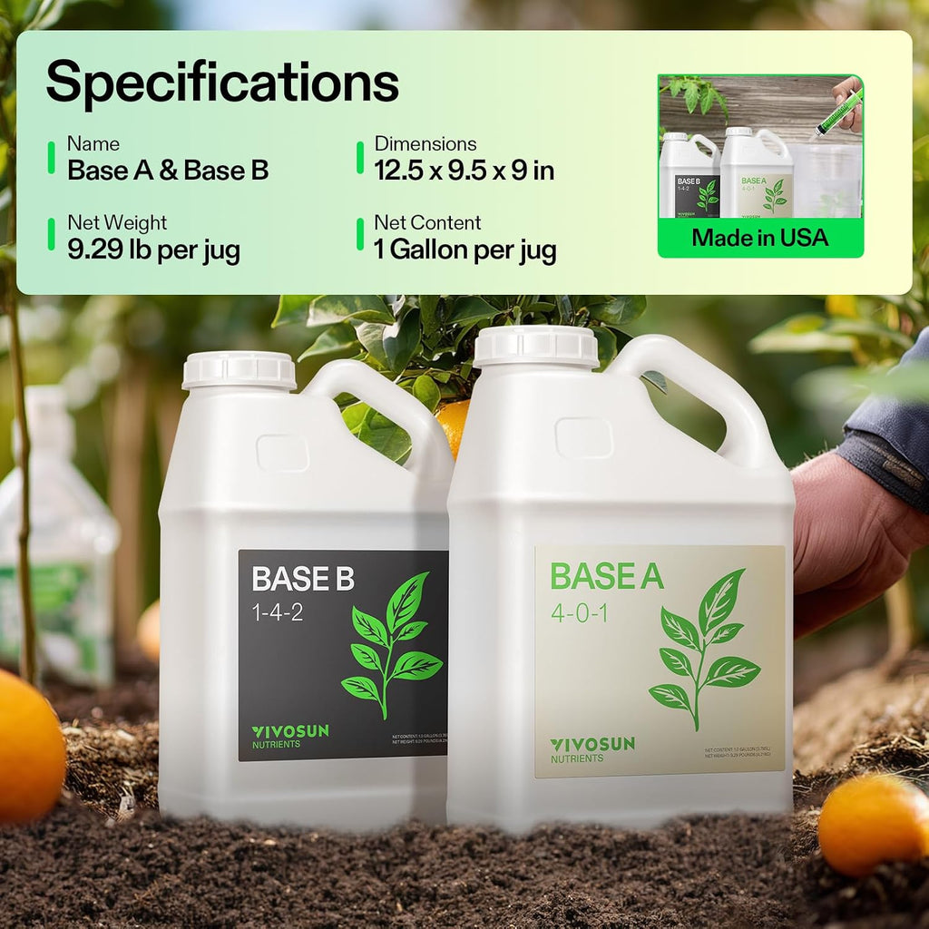 VIVOSUN Liquid Nutrients Base A & B Bundle, Grow Big Hydroponic Fertilizer, Supports Vegetative and Flowering Stages for Outdoor, Indoor Plants, Best Plant Food, Set of 1 Gallon (Pack of 2)