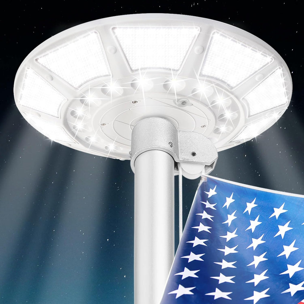 Flagpole Solar Light 6000 Lumens Brightest 566 LED Flag Pole Light Solar Powered with DC Charge Port Last Up to 20 Hrs Outdoor Dusk to Dawn IP67 Waterproof for Most 15 to 40ft Flag Poles