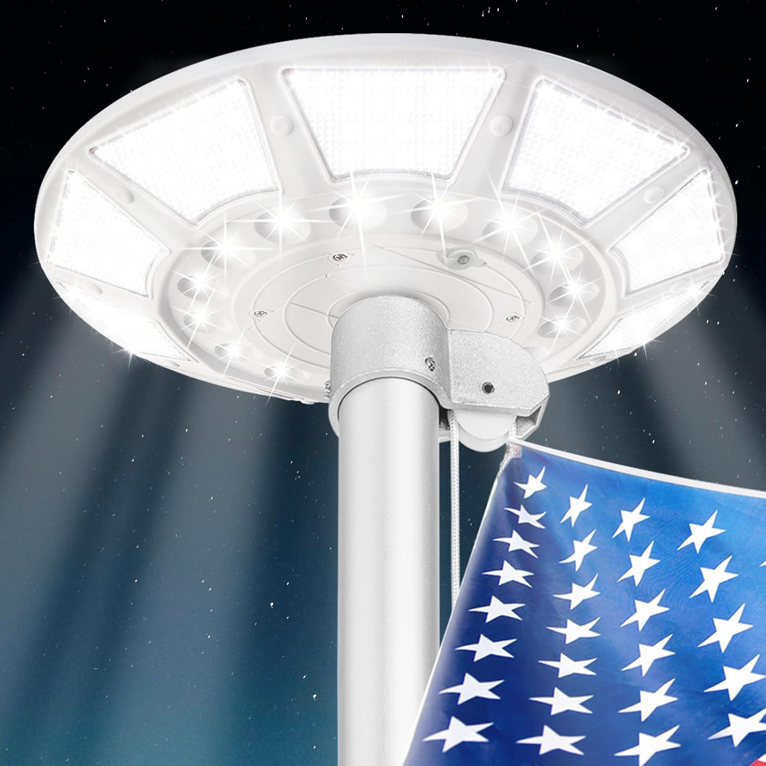 Flagpole Solar Light 6000 Lumens Brightest 566 LED Flag Pole Light Solar Powered with DC Charge Port Last Up to 20 Hrs Outdoor Dusk to Dawn IP67 Waterproof for Most 15 to 40ft Flag Poles