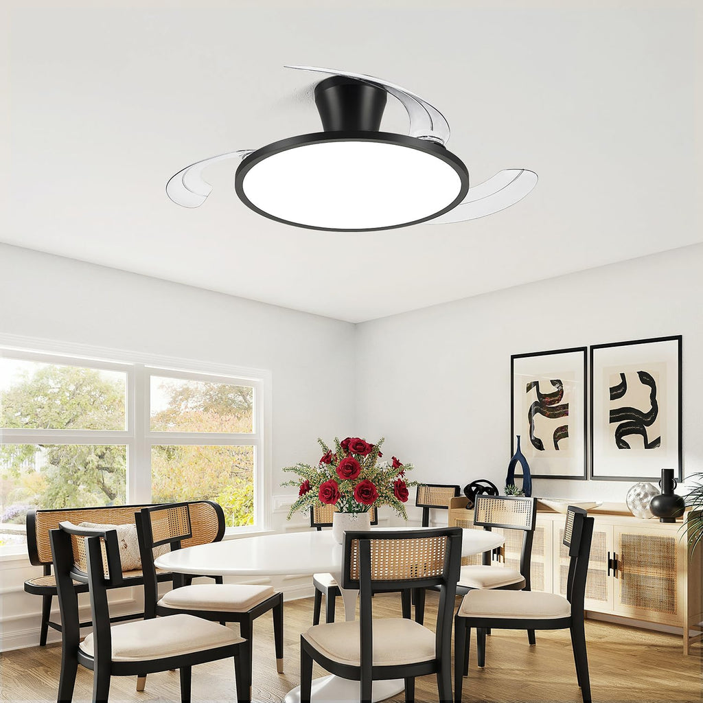42' Retractable Ceiling Fan with Light, Slim Fandelier Ceiling Fans with Remote & App Control, Full Spectrum, Low Profile Modern Ceiling Fan for Bedroom Living Room Kitchen, Black