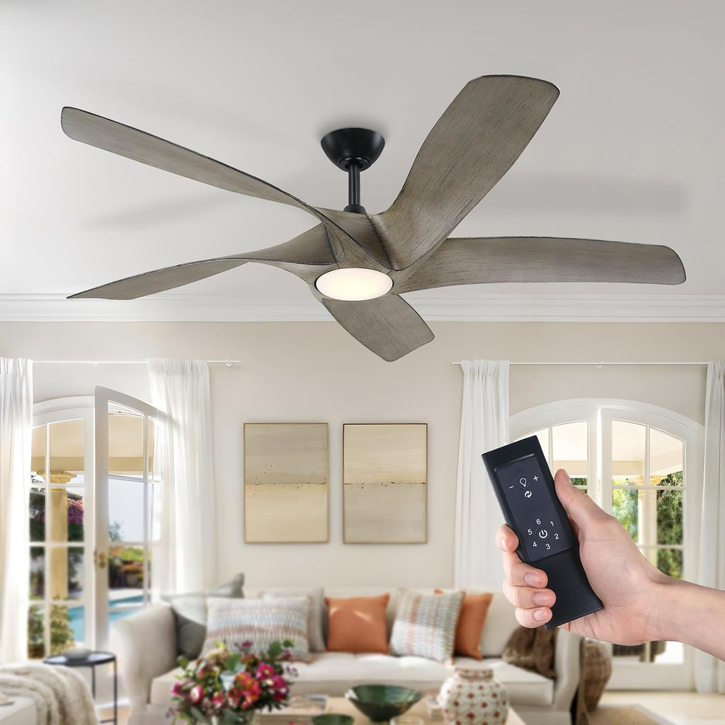 60 Inch Ceiling Fans with Lights and Remote,Flush Mount Low Profile, DC Reversible Motor,6 Speeds Noiseless Ceiling fans For Bedroom,Patio,Farmhouse,Indoor & Outdoor Use,ETL Certification