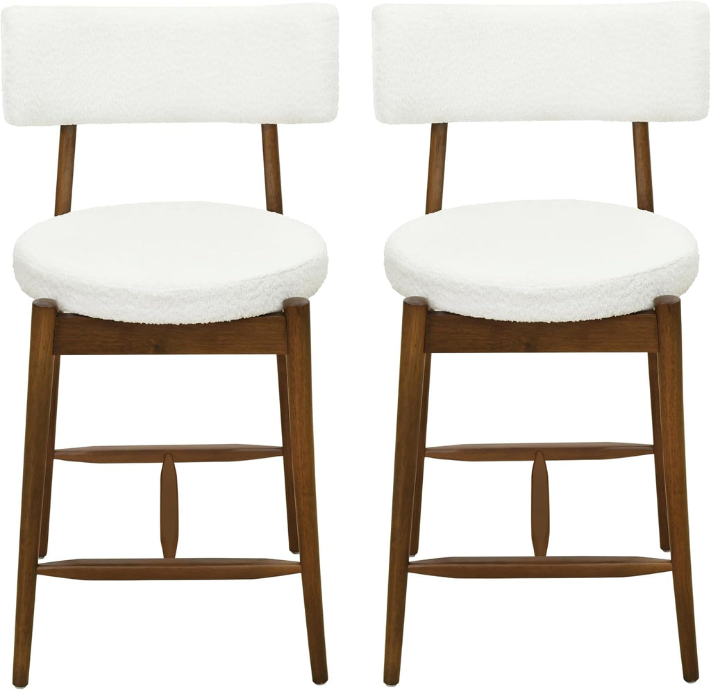 Christopher Knight Home Ebany 25.50' H Barstools Set of 2, Upholstered Counter Stool, Comfy Backrest Kitchen Stool, Rubberwood Frame Stool Chair, Bistro Chair for Kitchen Dining Room, Beige+Brown