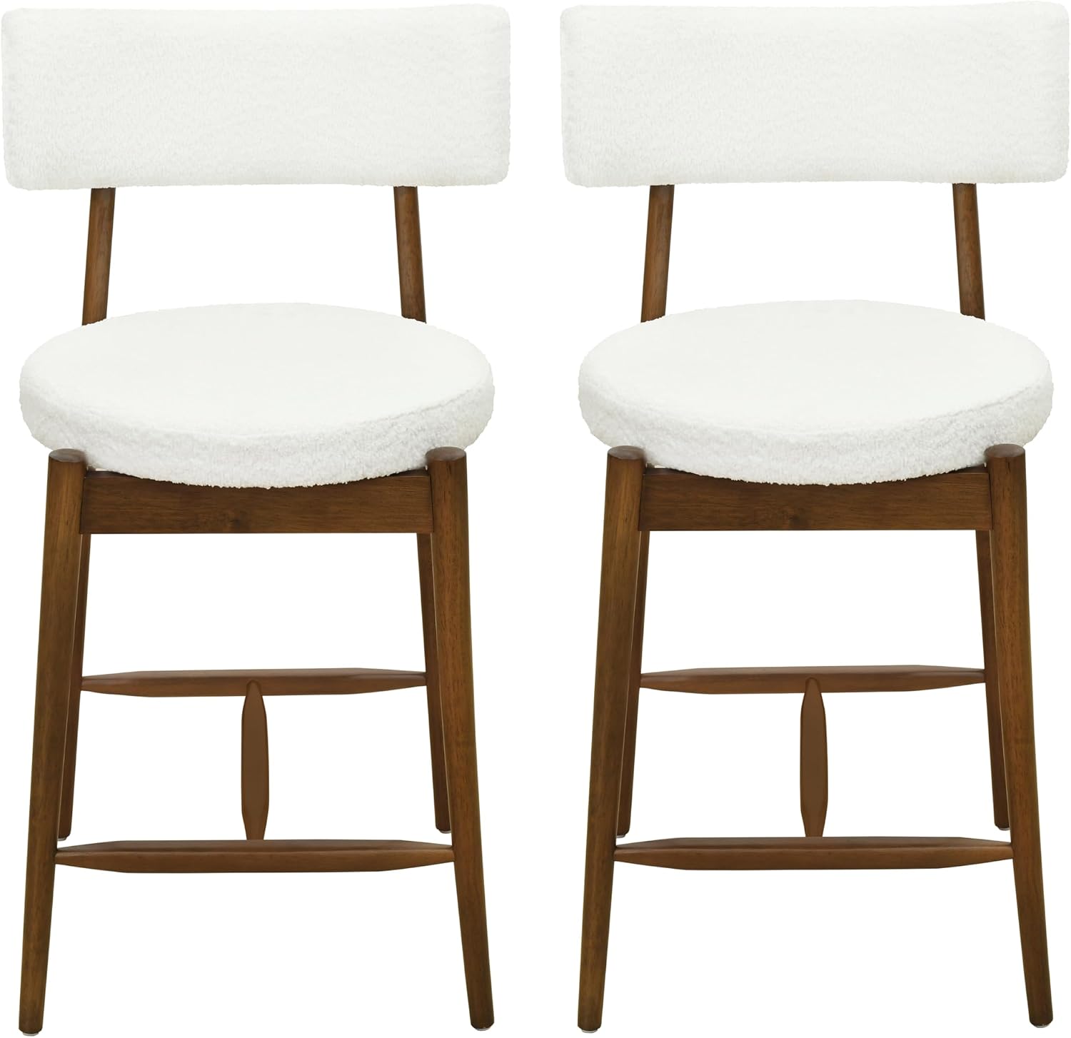 Christopher Knight Home Ebany 25.50' H Barstools Set of 2, Upholstered Counter Stool, Comfy Backrest Kitchen Stool, Rubberwood Frame Stool Chair, Bistro Chair for Kitchen Dining Room, Beige+Brown