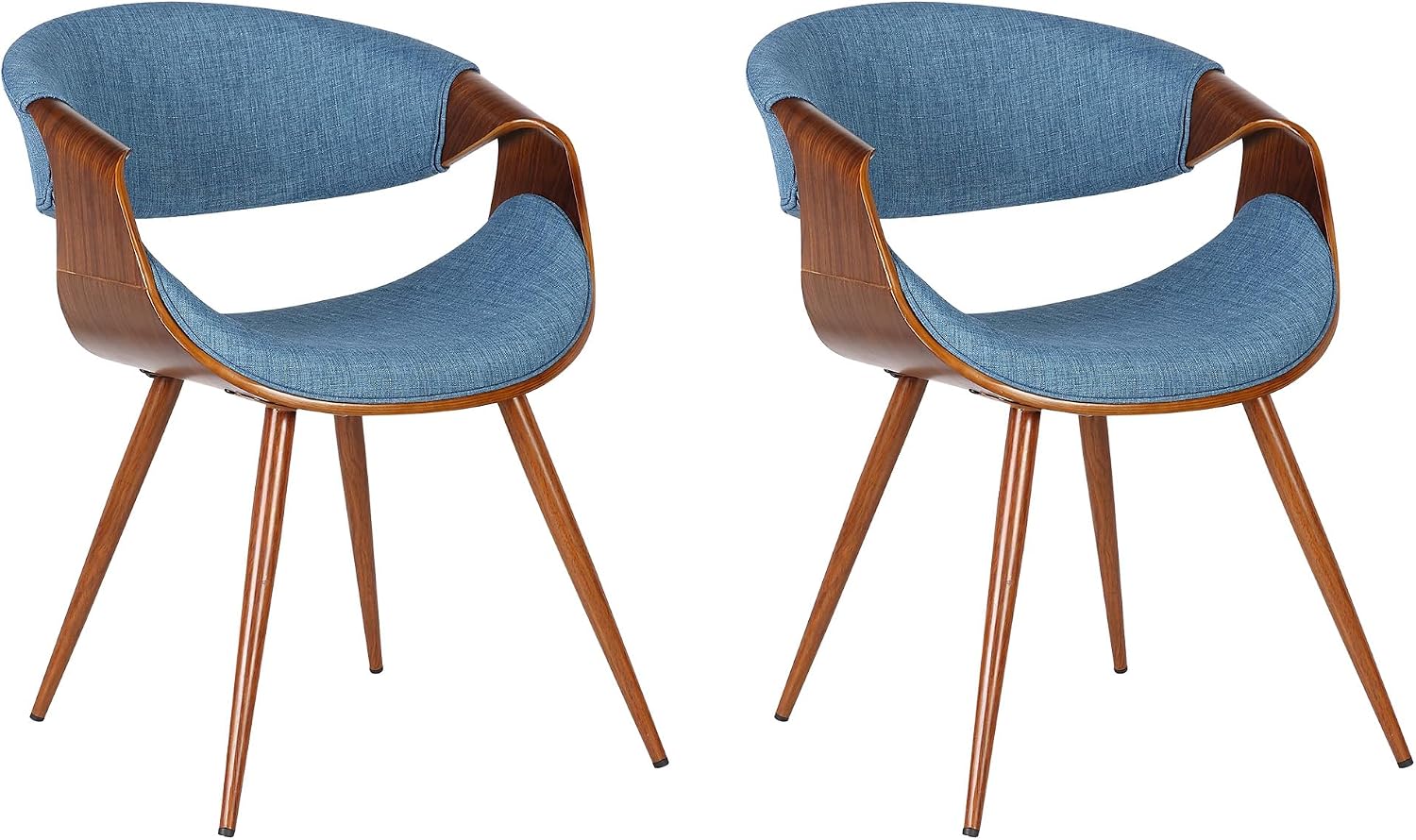 Armen Living Butterfly Mid-Century Dining Chair in Walnut Finish and Blue Fabric - Set of 2