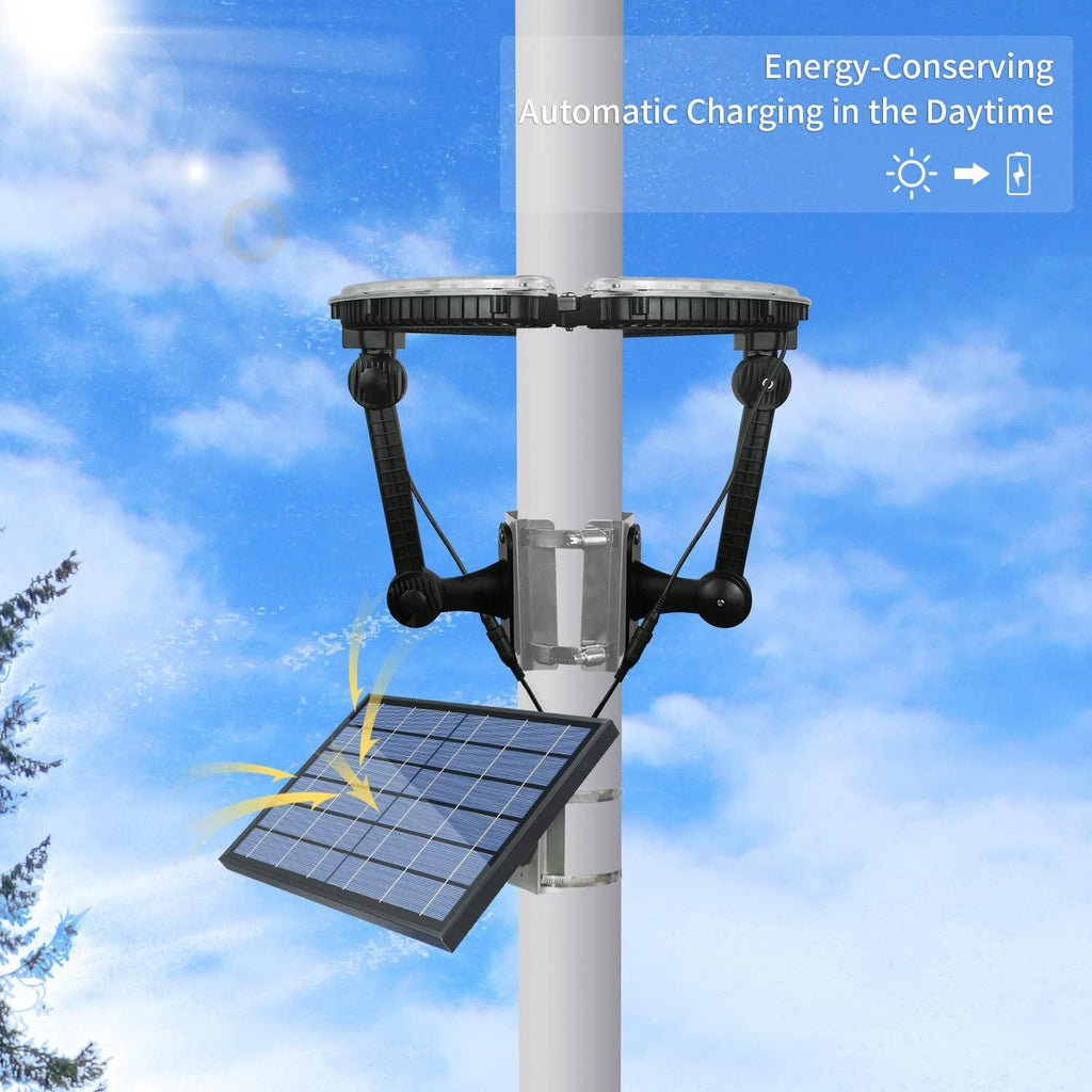 Flag Pole Light Solar Powered 4640 Lumens Brightest Solar Flagpole Light Outdoor Waterproof Dusk to Dawn 32 LED Ring Spotlights 12000mAh Batteries Adjustable Clamp fit 2-6' Dia Flagpoles