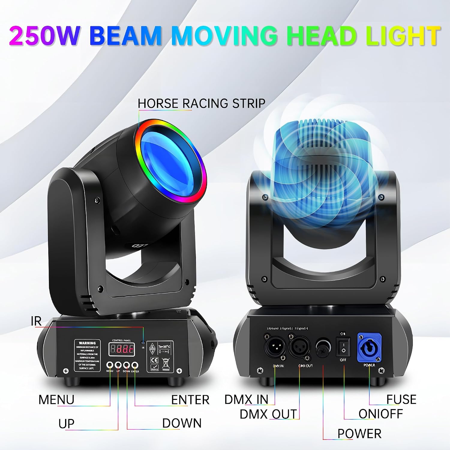 250W Stage Lights LED Moving Head DJ Lights 13 Gobos 8 Colors 15 Channels Disco Spotlights DMX512 with Sound Activated for Wedding Birthday Halloween Christmas Party Stage Strobe Lighting