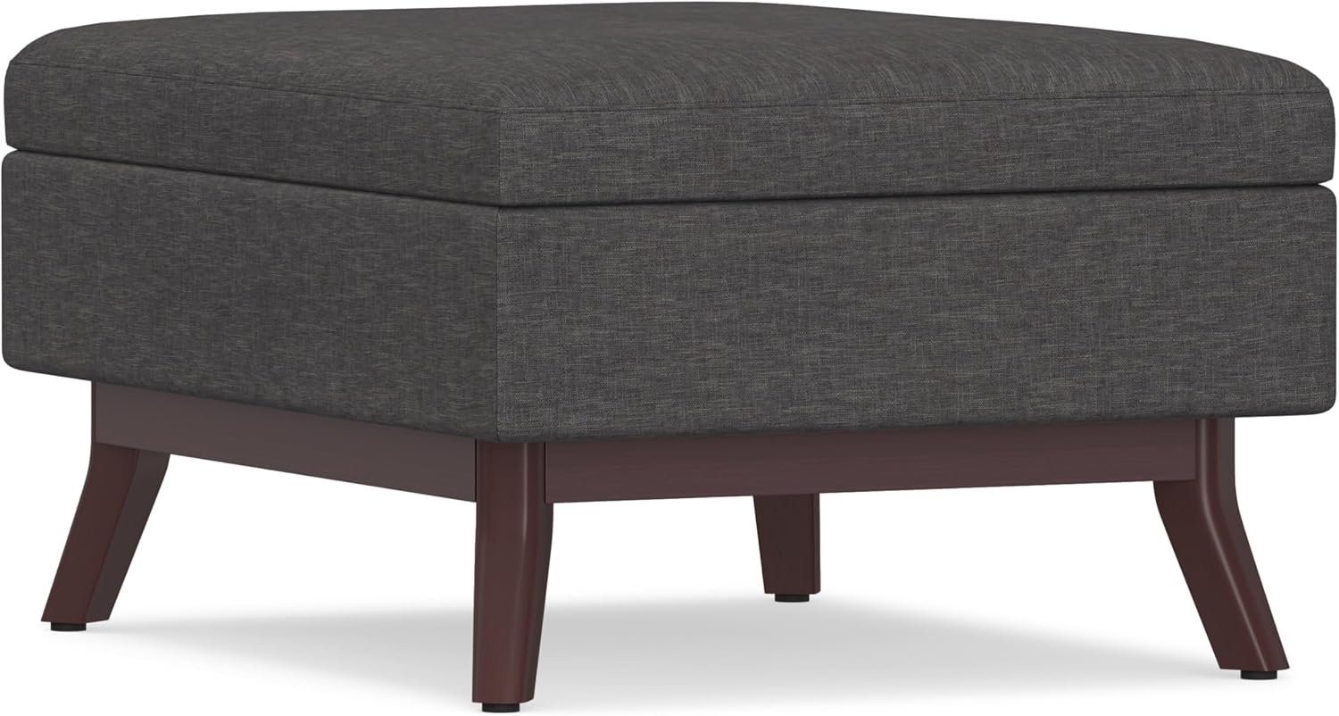 SIMPLIHOME Owen Coffee Table Storage Ottoman - 34' Wide x 19' High Upholstered Linen Look Fabric Rectangular Lift-Top Ottoman in Slate Grey, Mid-Century Modern Bench for Living Room with Tapered Legs
