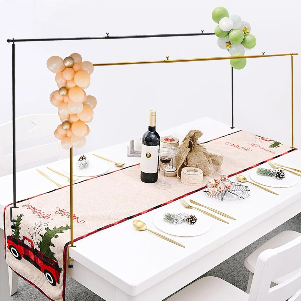 Over The Table Rod Stand 3.94-6.56ft Adjustable Wedding Arch Bracket Metal Stand for Birthday Parties,Christmas Decorations(Gold)