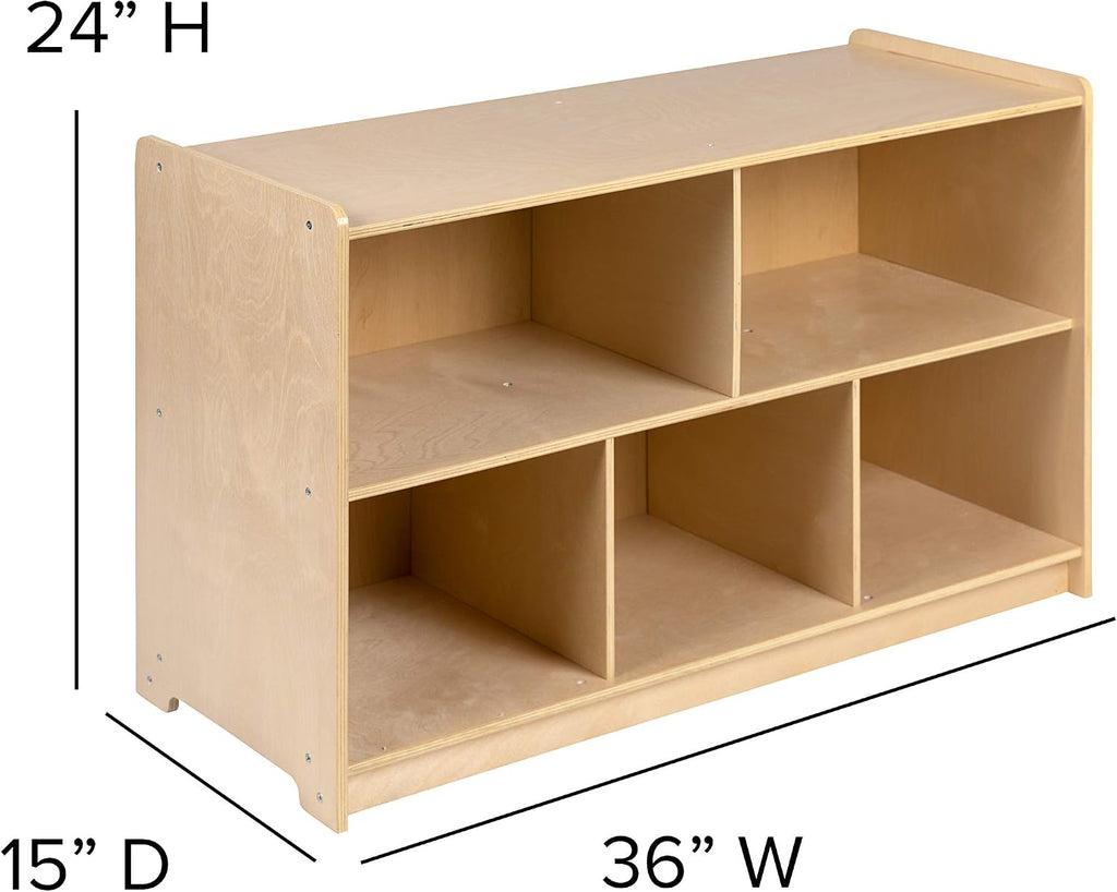 Flash Furniture Hercules Series Wooden 5-Section Classroom Storage Cabinet, School Classroom Storage Cabinet with 5 Cubbies, 24'H x 36'L, Natural