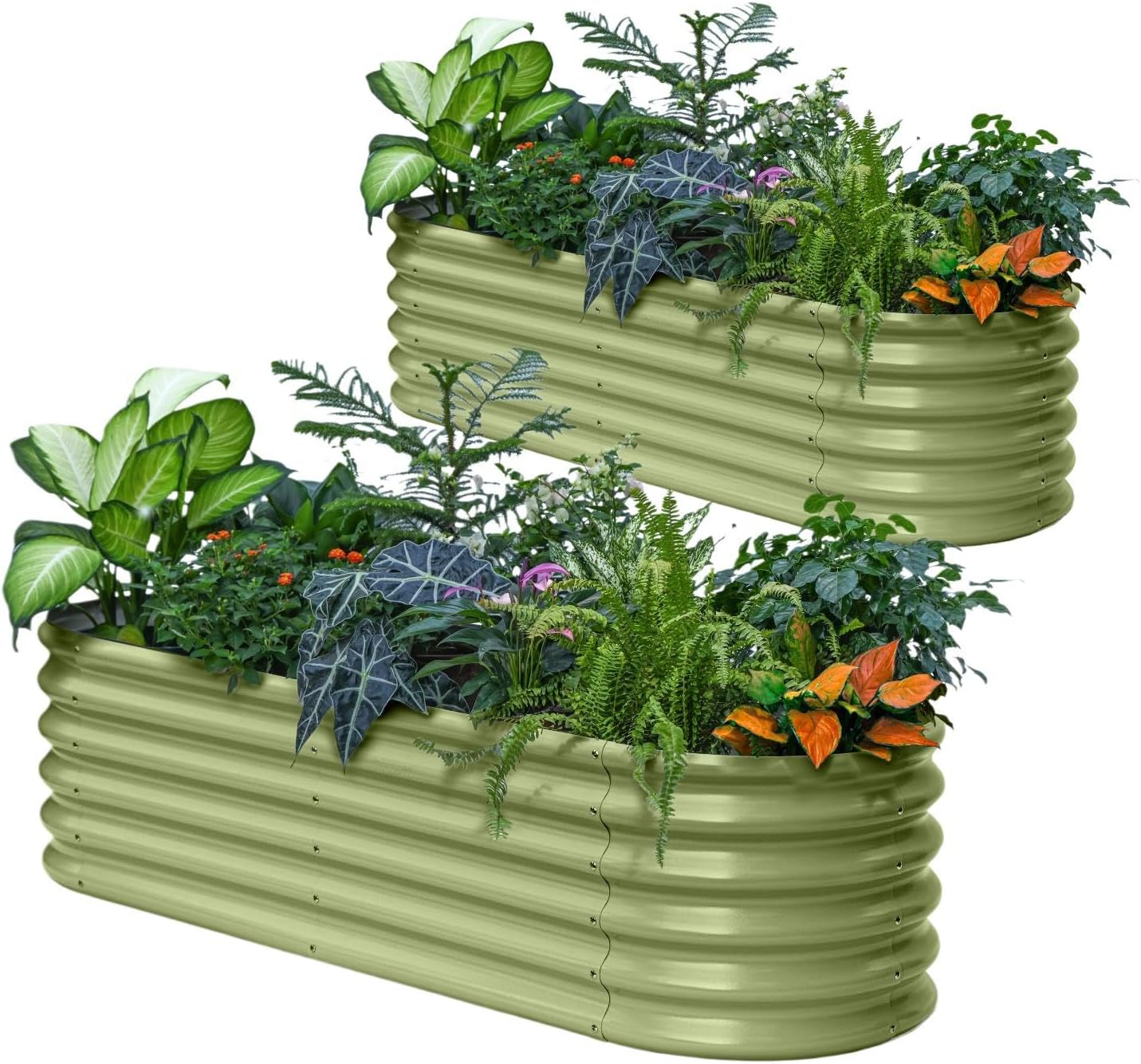 2-Pack Galvanized Raised Garden Bed 6x2x1.5 ft, 17' Tall Metal Planter Boxes Outdoor for Vegetable, Above Ground Raised Bed Kit for Gardening, Durable Zn-Al-Mg Coated Flower Bed - Moss Green