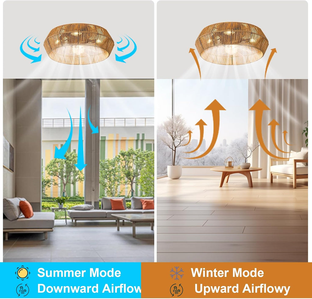 Caged Ceiling Fan with Lights, 18' Boho Ceiling Fans with Lights, Handmade Woven Cage Ceiling Fan, Enclosed Timing 6 Speeds Reversible, for Bedroom Living Room Farmhouse Indoor