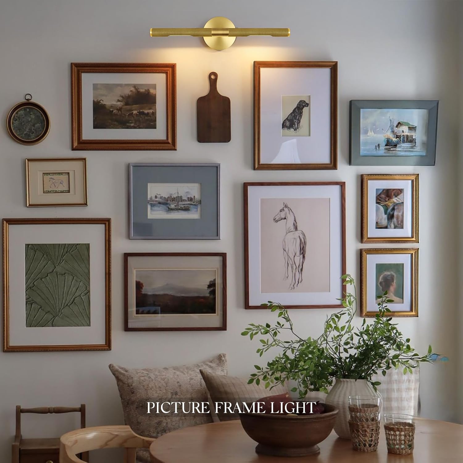 Hard-wired Knurled Picture Light, 24in Brass Picture Light for Wall, Dimmable Gold Art Lights, Rotatable 360° Sconce for Pictures Frame, Painting Wall Lights, Bathroom Wall Sconce, E12 Bulbs Included