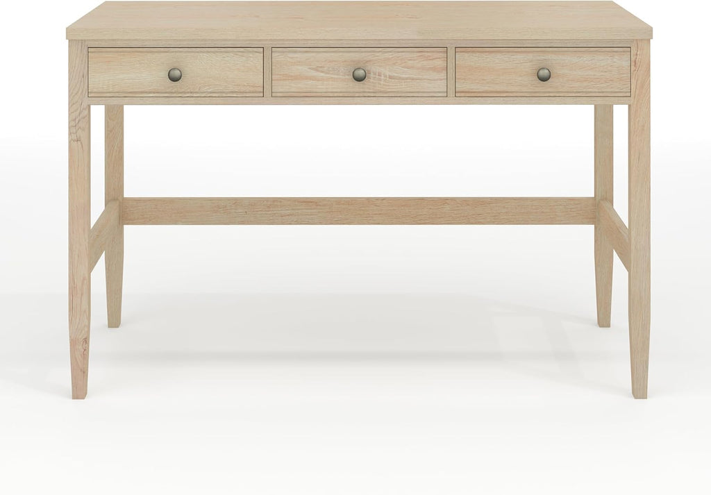 Martha Stewart Rhett Home Office Desk with 3 Drawers and Tapered Legs in Light Natural with Antique Bronze Hardware