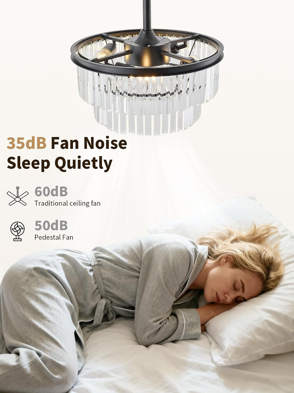 20' Black Crystal Fandelier Ceiling Fans with Lights,Farmhouse Rustic Caged Crystal Chandelier Ceiling Fan with Light Remote Control with 6 Speeds for Bedroom, Nursery, Living Room