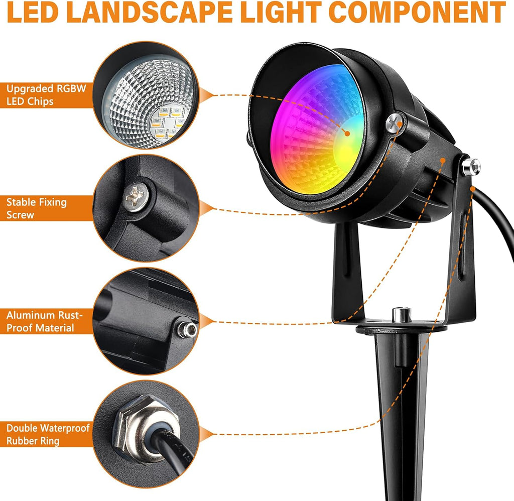 RGBW Low Voltage Landscape Lighting, 12V-24V Color Changing IP67 Waterproof Landscape Spotlights for Christmas Decorations Yard Tree Decorative (16)