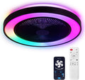 2-in-1 Low Profile Ceiling Fan with Light, 20' Caged Safety Design for Kids - RGB Color, Smart APP/Remote Control, Quiet Flush Mount DC Motor, Ideal for Bedroom/Living Room/Kitchen, Black