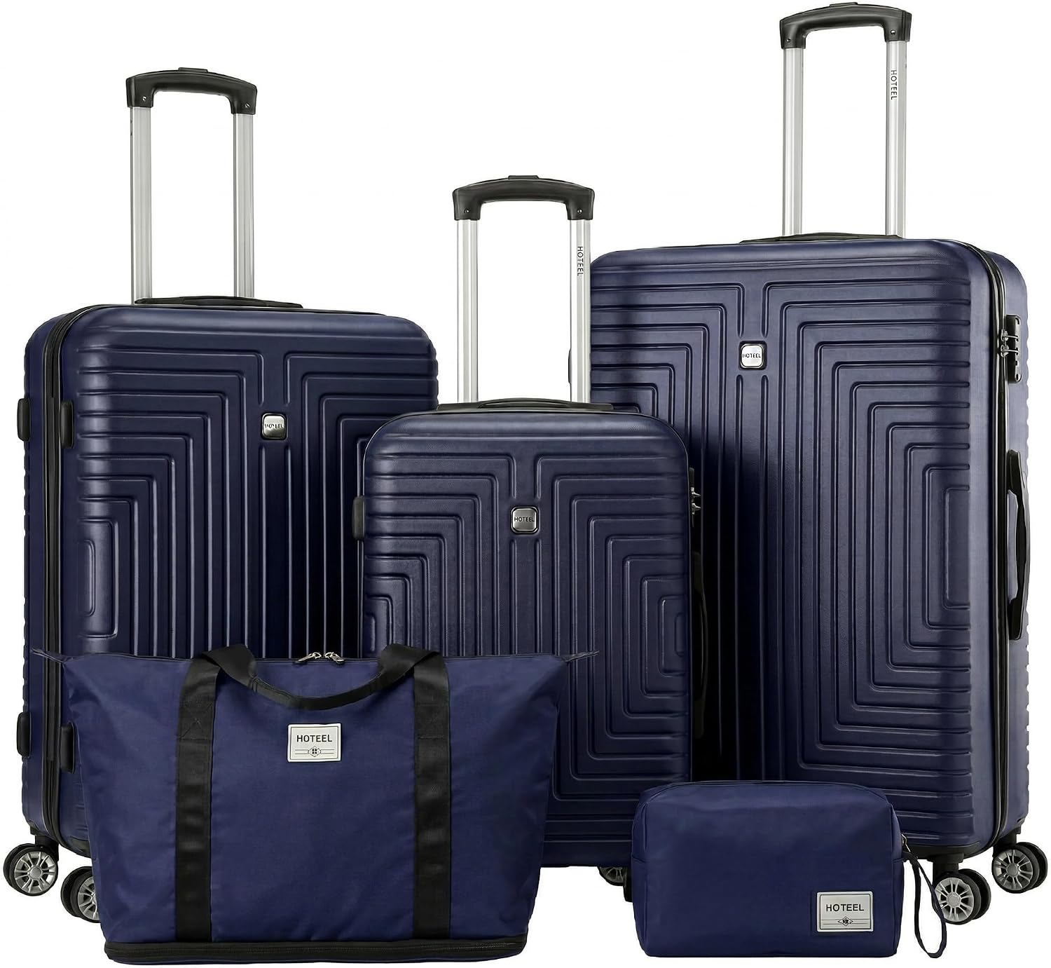 Hoteel Luggage Sets 5 Piece ABS+PC Hardside, 4-Year Warranty, Luggage Set with Double-Spinner Wheels, TSA Lock, Lightweight Carry on Luggage, 20'/24'/28' Suitcase with Duffel & Organizer, Blue